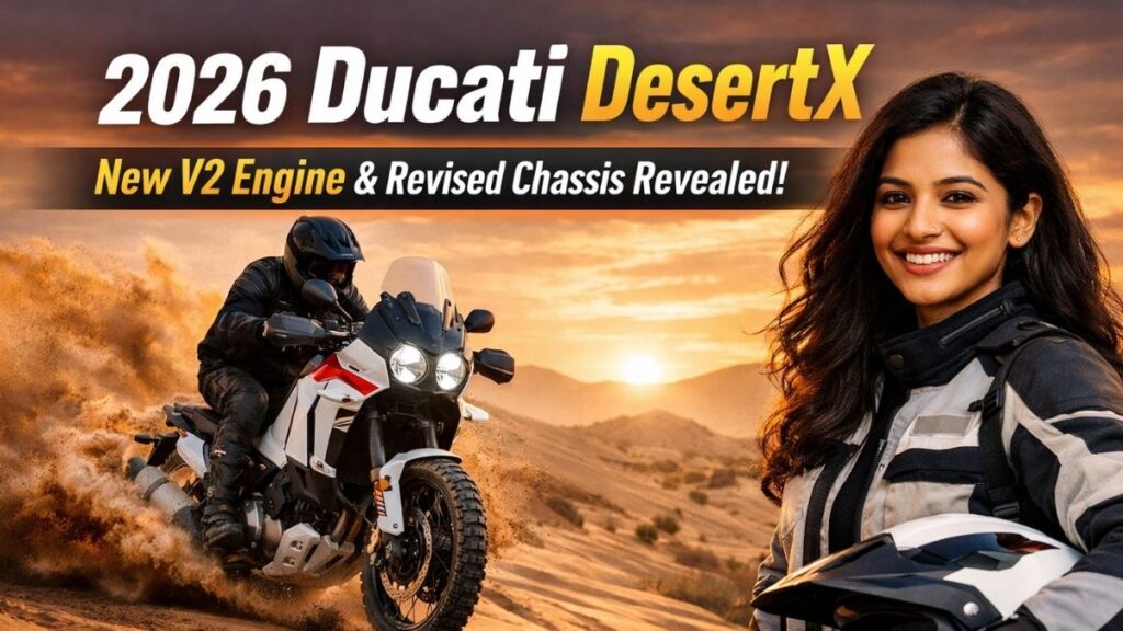 2026 Ducati DesertX with new V2 engine and revised chassis riding off-road
