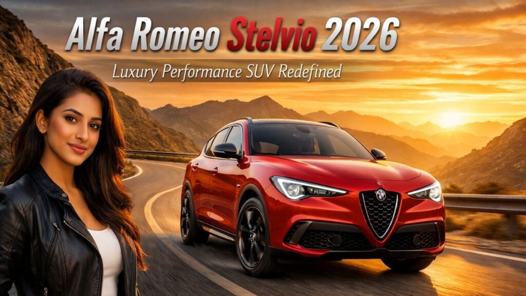 Alfa Romeo Stelvio 2026 luxury performance SUV driving on mountain road