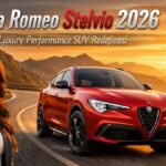 Alfa Romeo Stelvio 2026 luxury performance SUV driving on mountain road