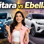 e-Vitara vs Ebella front fascia comparison showing Y-shaped DRLs and segmented DRLs