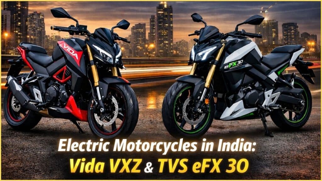 Electric motorcycles in India – Hero Vida VXZ and TVS eFX 3O streetfighter design