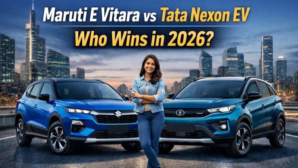 Maruti E Vitara vs Tata Nexon EV comparison 2026 showing side-by-side electric SUVs