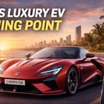 MG Cyberster India success - MG Cyberster electric sports car driving on Indian coastal highway at sunset