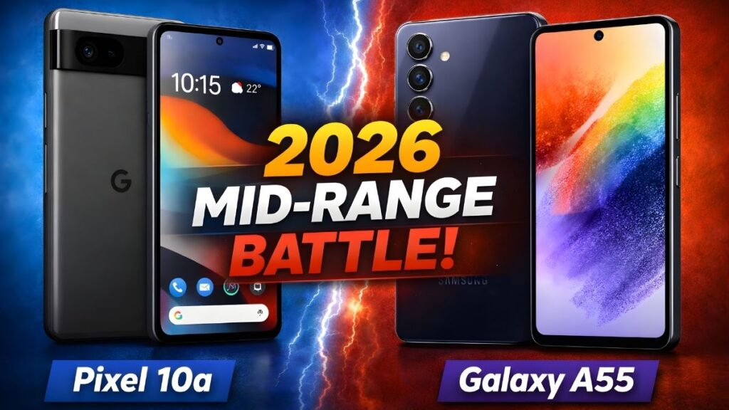 Pixel 10a vs Galaxy A55 full comparison showing both smartphones side by side