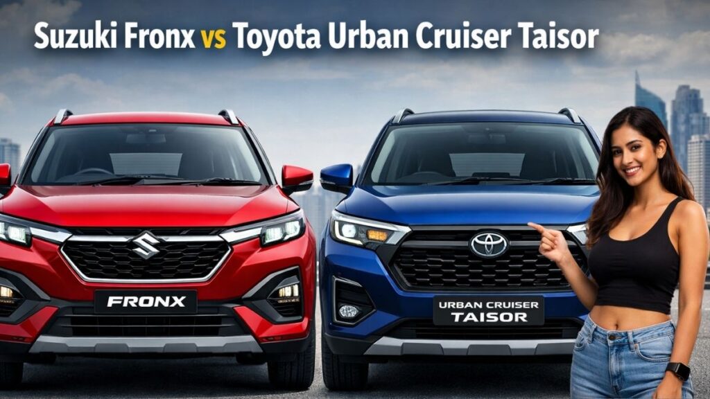 Suzuki Fronx vs Toyota Urban Cruiser Taisor- Front design comparison of Suzuki Fronx and Toyota Urban Cruiser Taisor compact SUVs in India