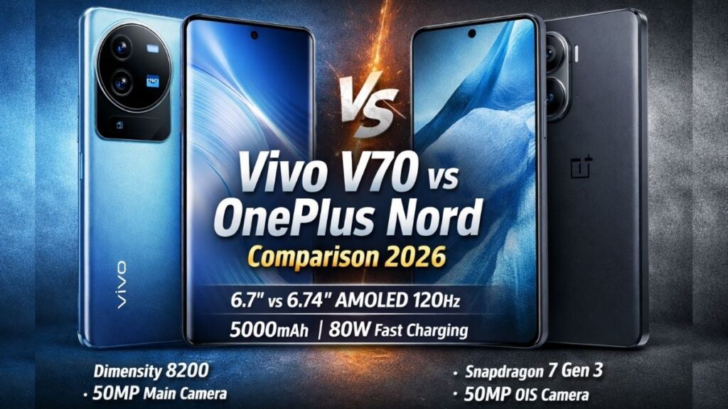 vivo v70 vs OnePlus Nord comparison showing design and display differences