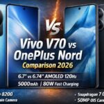 vivo v70 vs OnePlus Nord comparison showing design and display differences