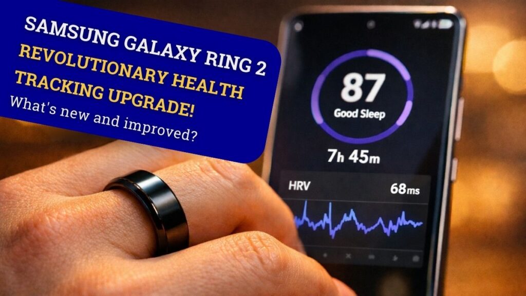 Samsung Galaxy Ring 2 health tracking upgrade on a finger showing sleep and HRV stats
