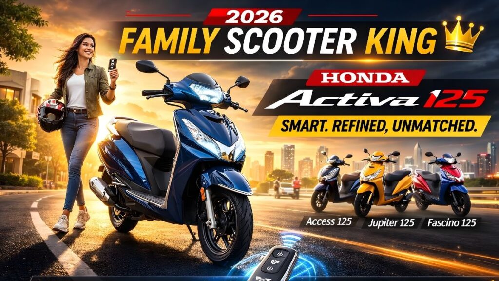 Honda Activa 125 H-Smart variant parked on an Indian street, showcasing LED headlamp and alloy wheels