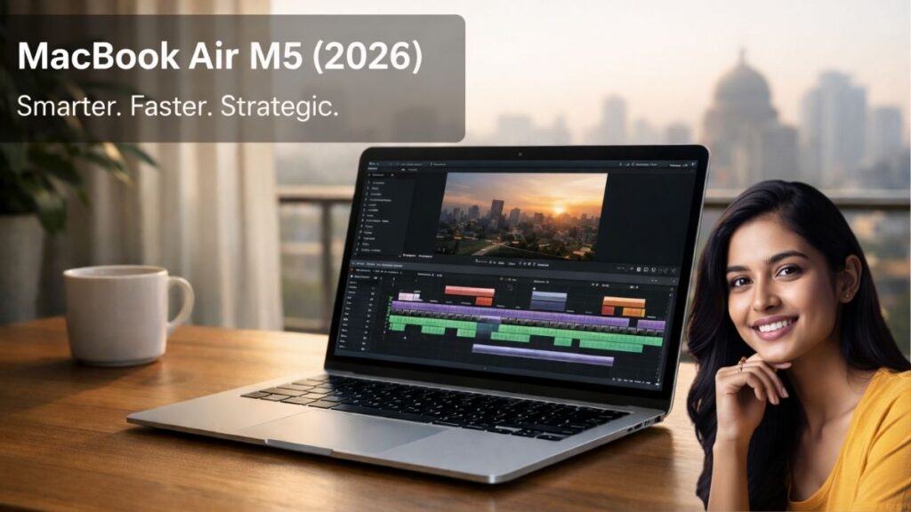 MacBook Air M5 2026 model on desk showing creative workflow